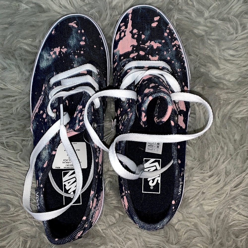 navy blue splashed with pink vans